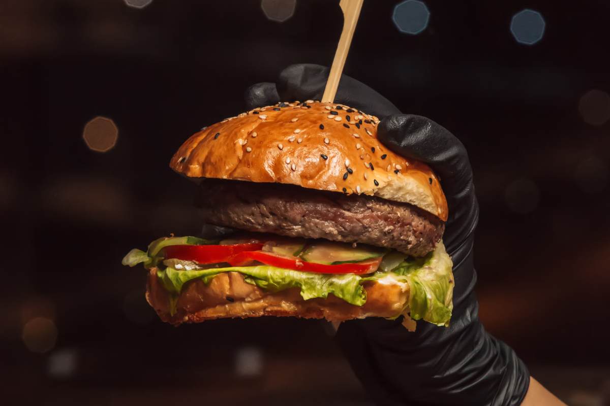 mano che tiene hamburger