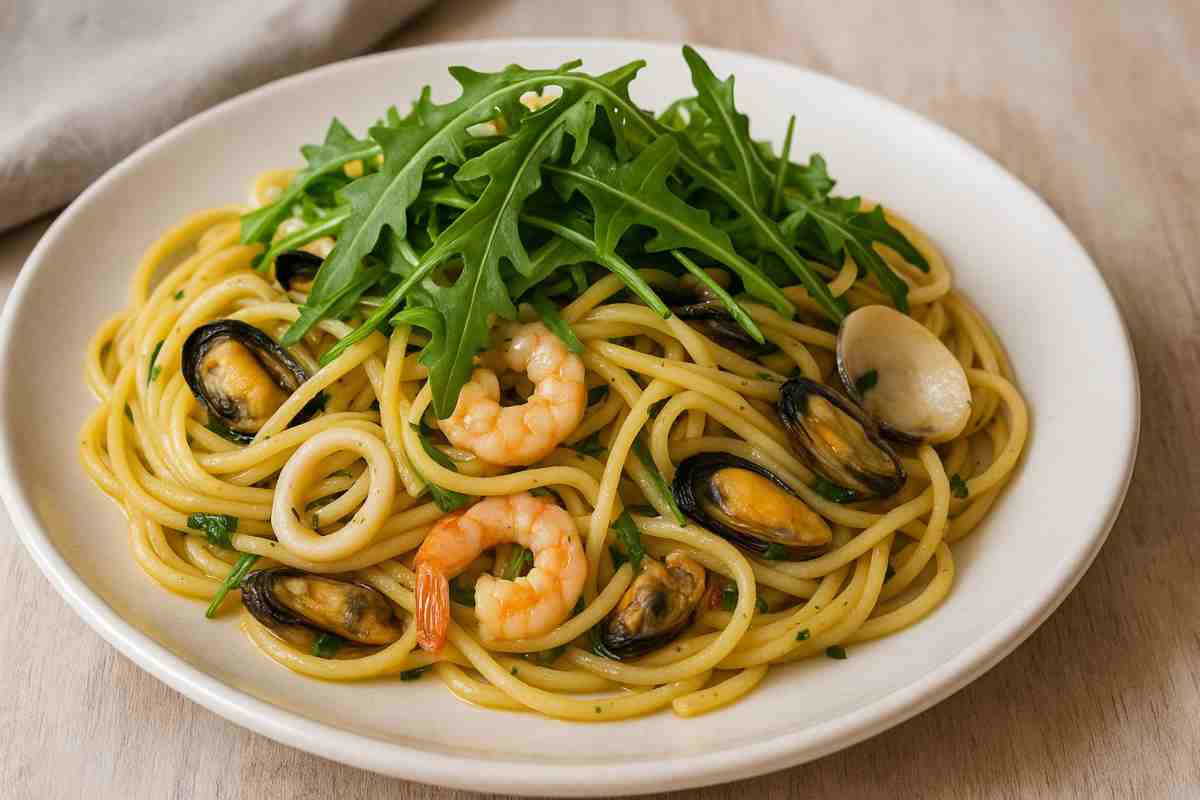 Linguine ai frutti di mare e rucola