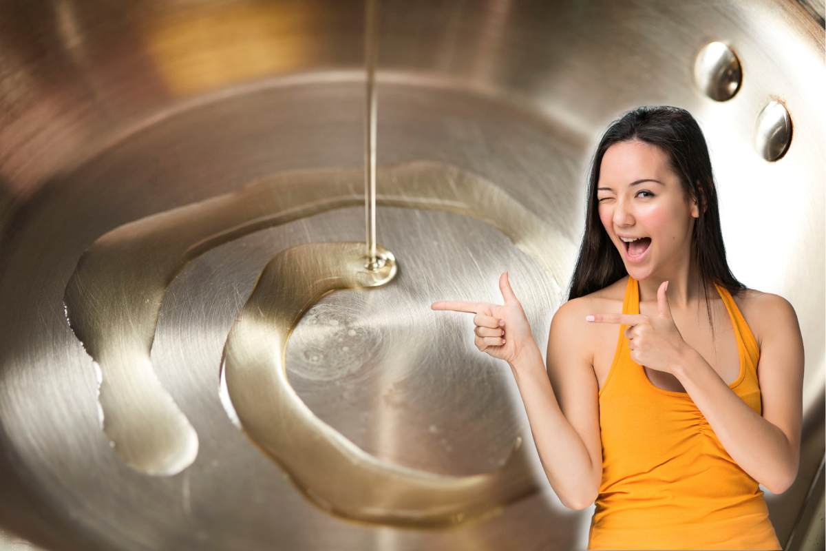 pentola con olio e donna che fa occhiolino