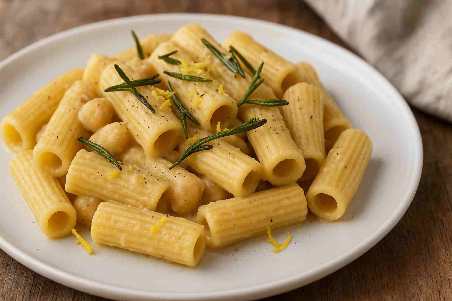 Un piatto di pasta alla crema di ceci e limone
