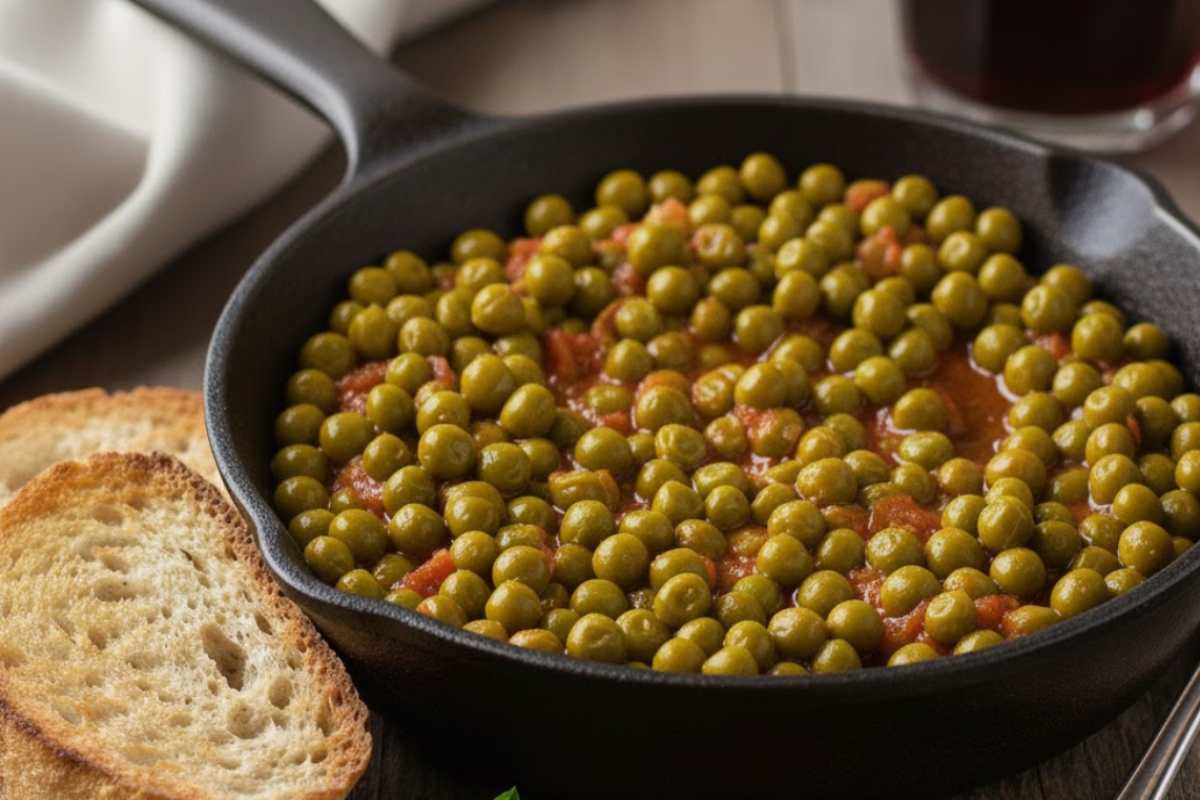 padella con piselli in umido