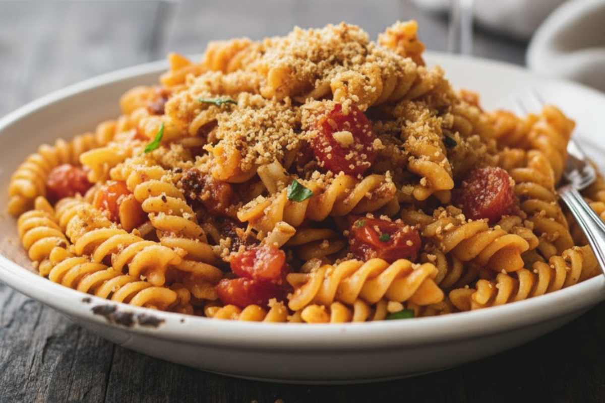 fusilli con pomodori e pangrattato