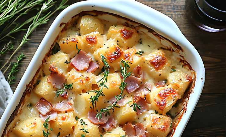 pirofila di gnocchi panna e prosciutto gratinati