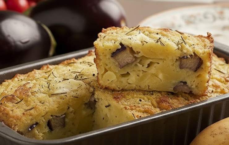 polpettone di patate e melanzane con fetta tagliata