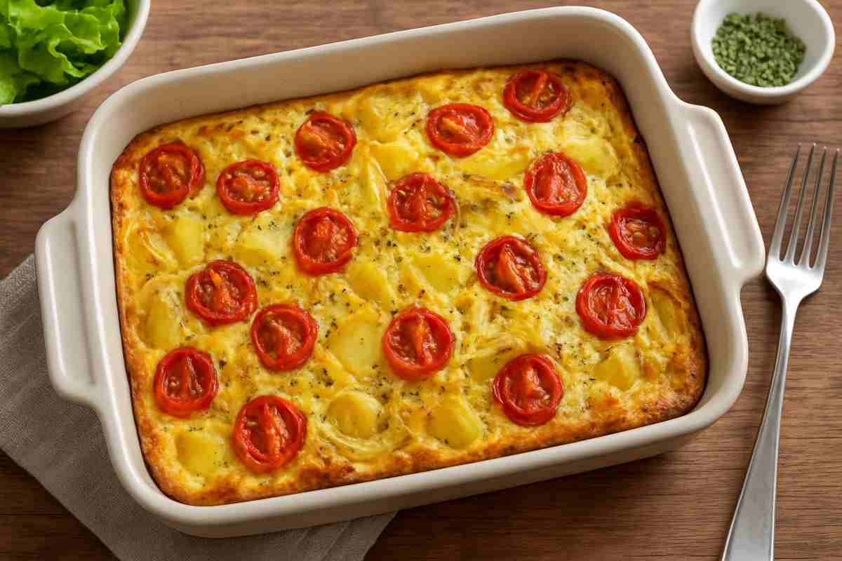 Frittata al forno con patate, cipolle e pomodorini