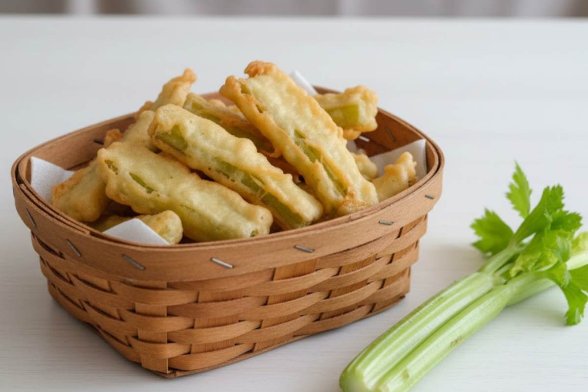 sedano in pastella in un cestino