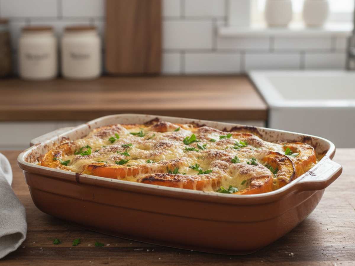 una teglia con zucca e besciamella