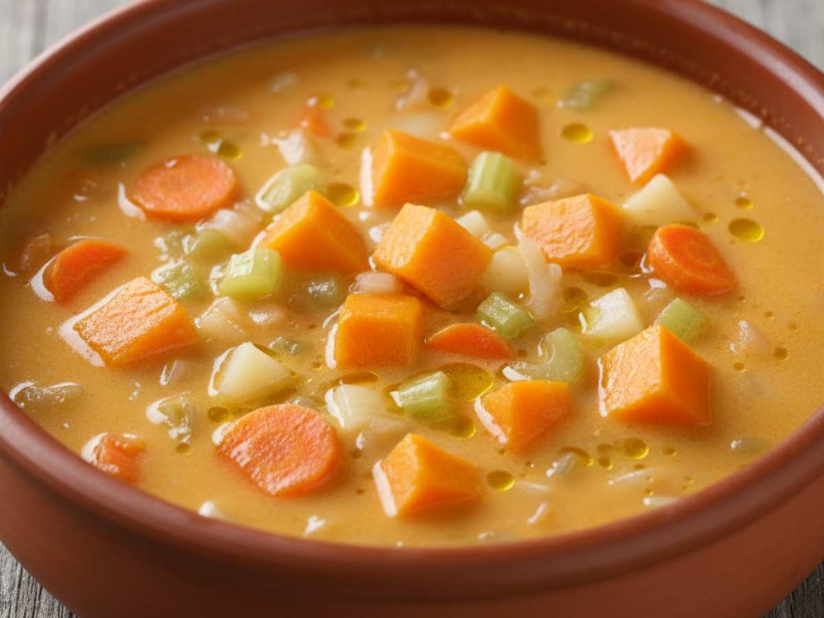 una zuppa con zucca, sedano, carota e cipolla