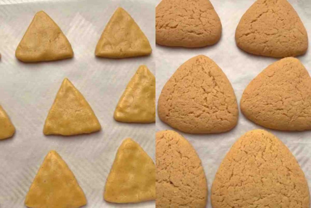 due foto dei biscotti pandoro prima e dopo la cottura