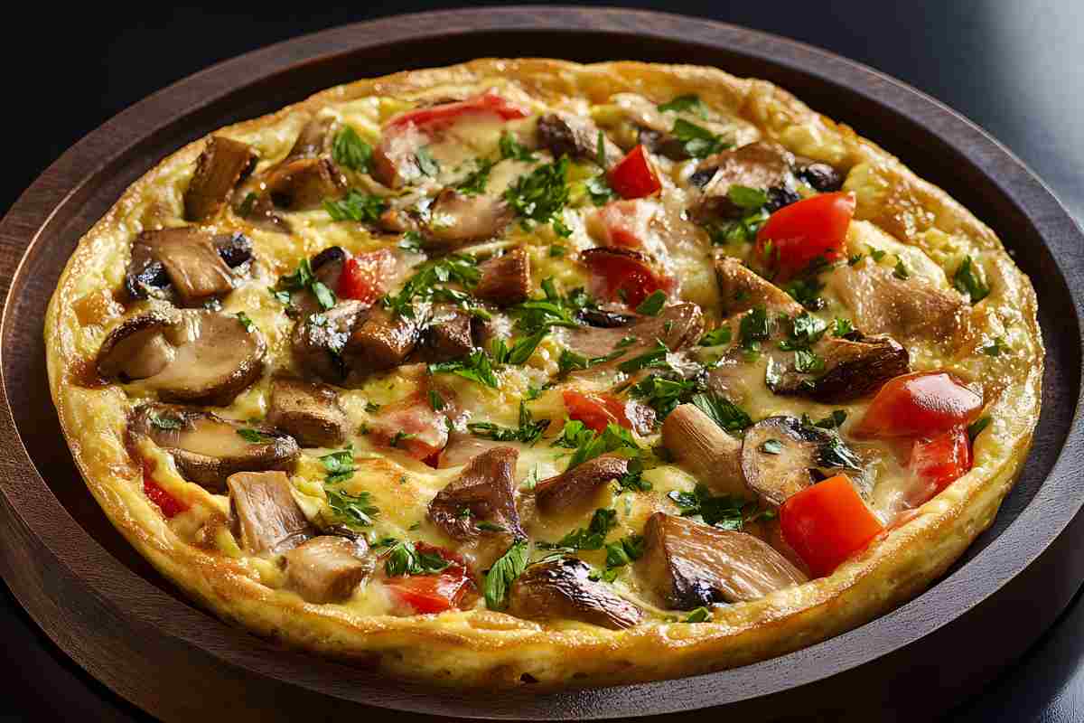 piatto con dentro la frittata ai funghi porcini