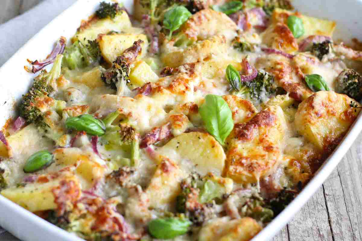 Patate broccoli in teglia