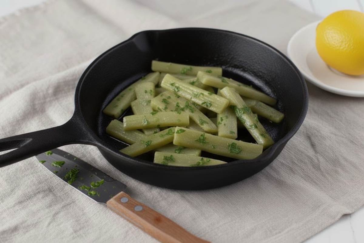 cardi con olio d'oliva e aromi in padella