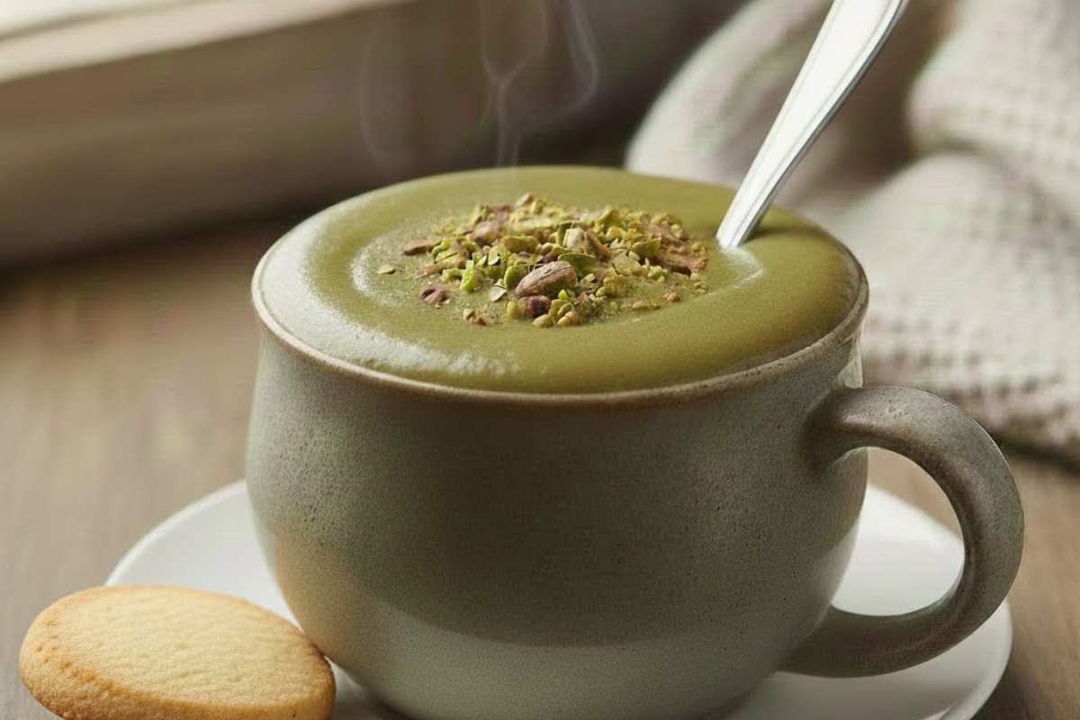 tazza con cioccolata calda al pistacchio
