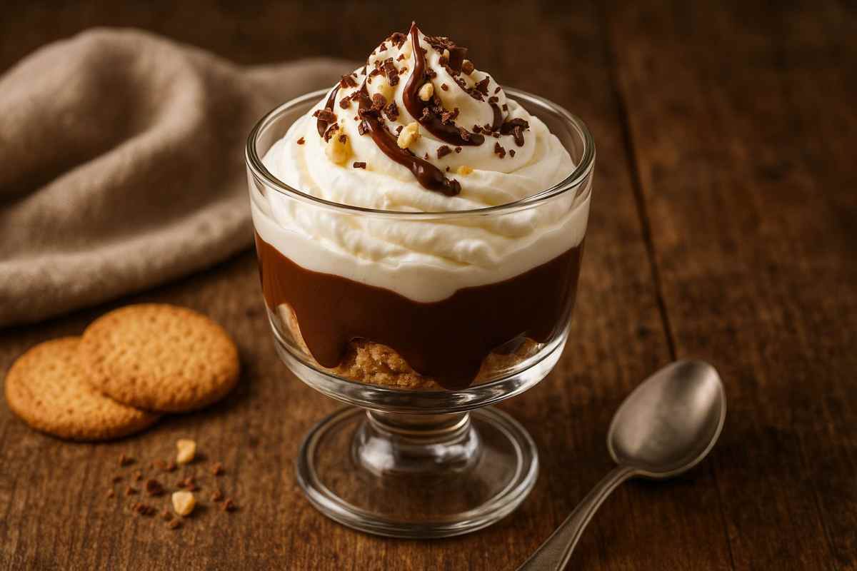 Coppa golosa panna e cioccolato appena preparata