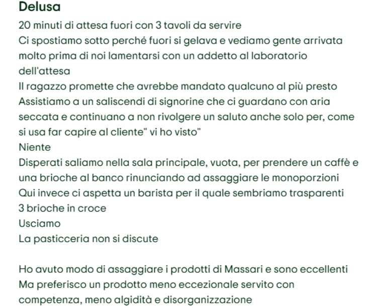 recensione negativa su Iginio Massari pubblicata su tripadvisor