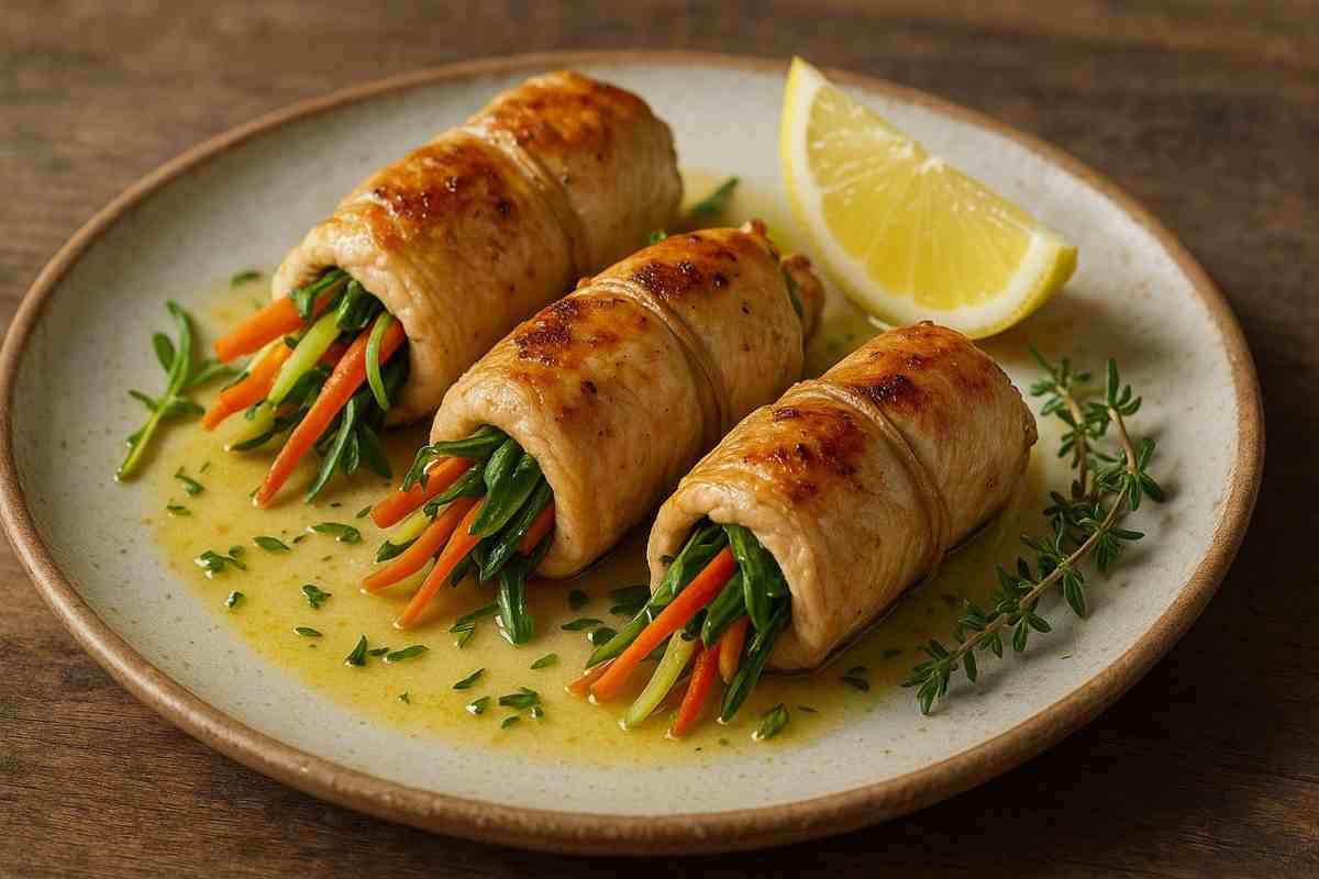 Involtini di pollo e verdure in un piatto