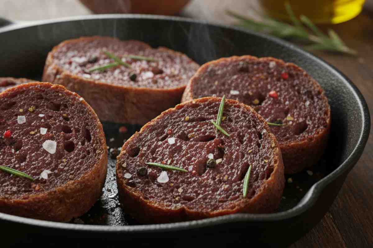 fette di pane al vino in una padella