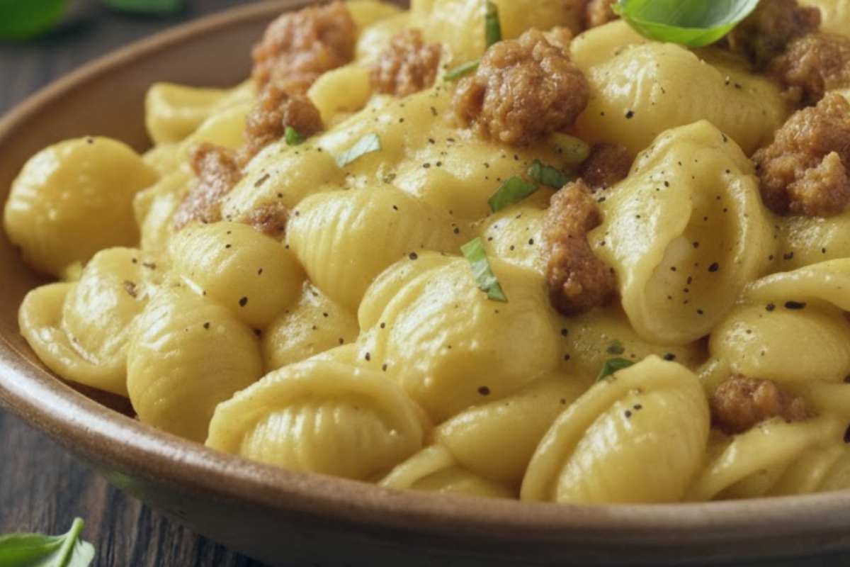 piatto di orecchiette con patate e salsicce
