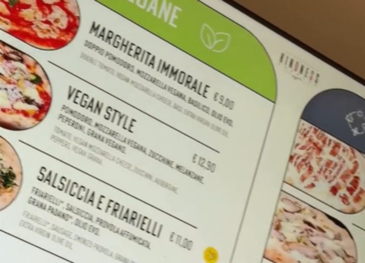 una parte del menù della pizzeria kindness di bergamo