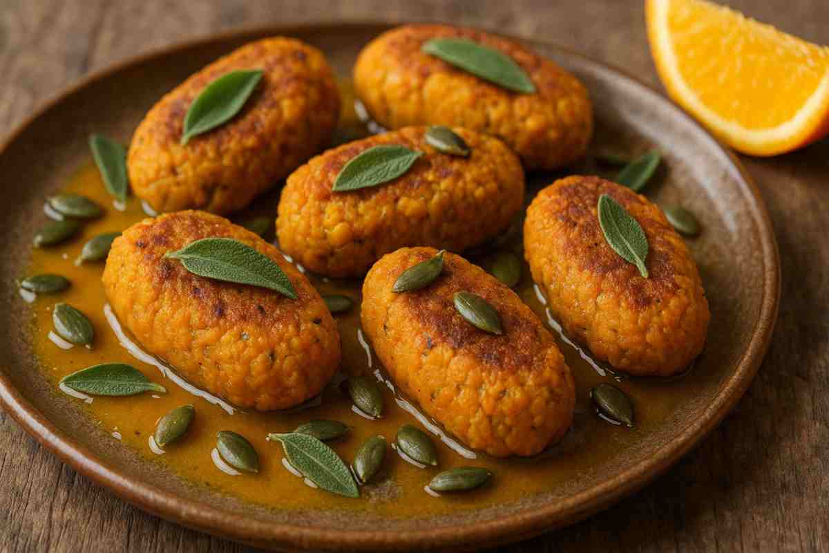 Polpette di zucca e lenticchie in un piatto