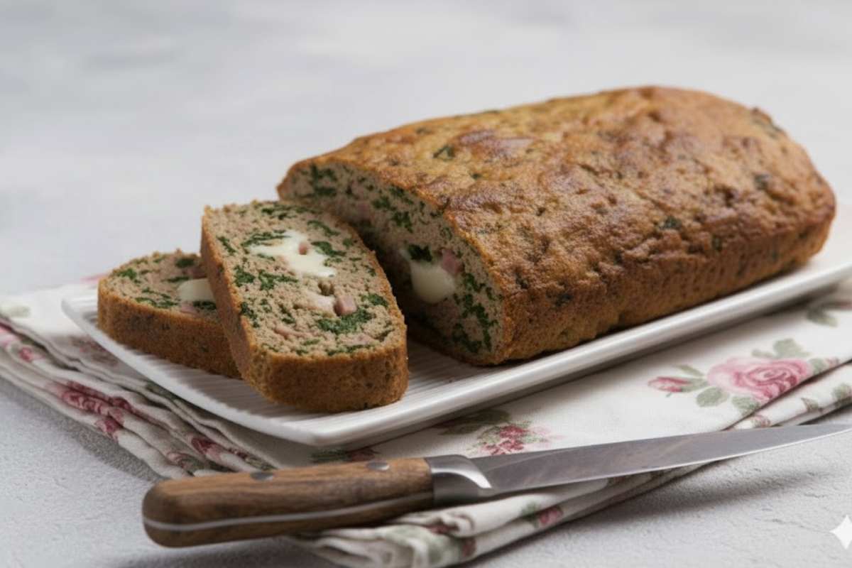 polpettone di carne e spinaci in un vassoio