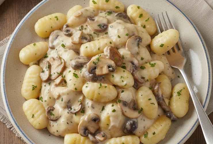 gnocchi con funghi e besciamella cremosi