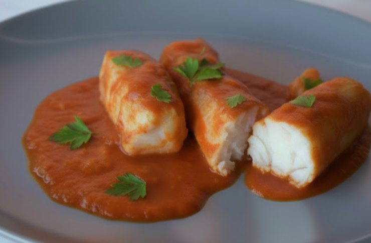pezzi di merluzzo con sugo di pomodoro