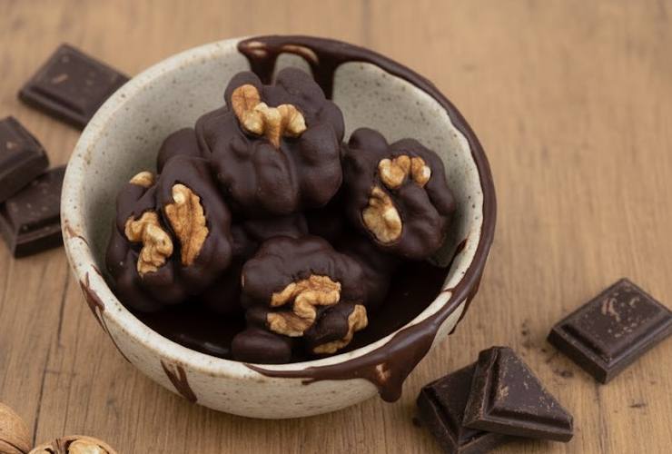 gherigli di noci ricoperti di cioccolato fondente