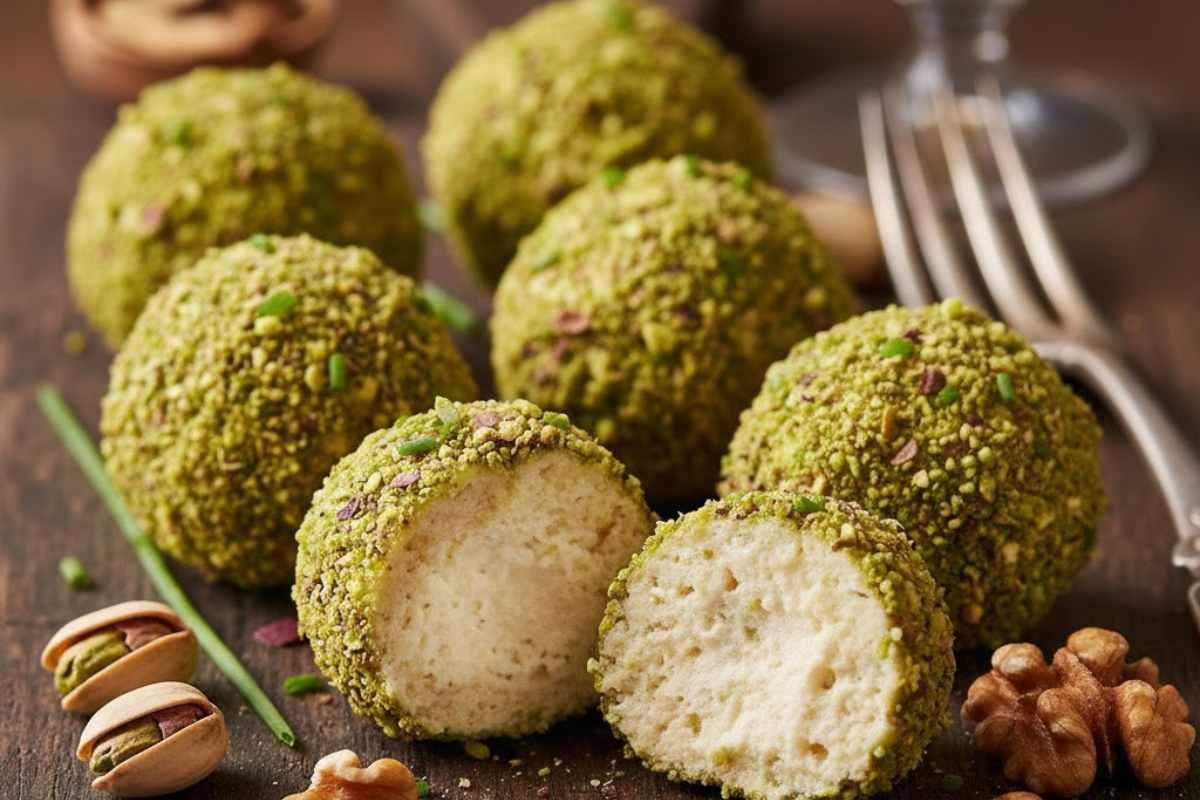 tartufini al formaggio con granella di pistacchio