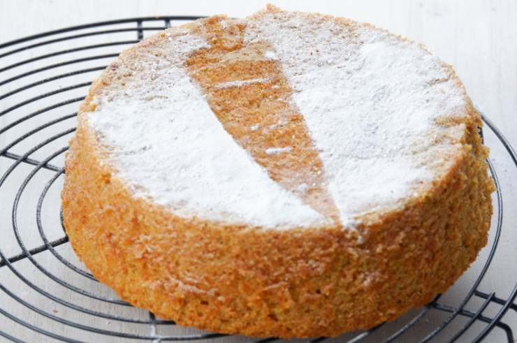 torta di carote con sopra dello zucchero a velo
