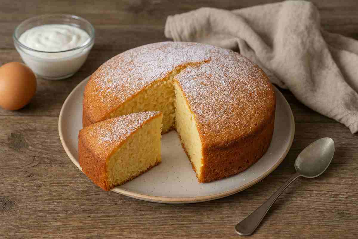 Torta soffice allo yogurt vaniglia tagliata