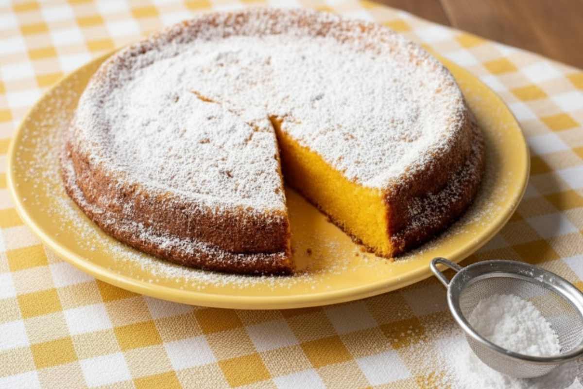 torta tenerina alla zucca in un vassoio giallo
