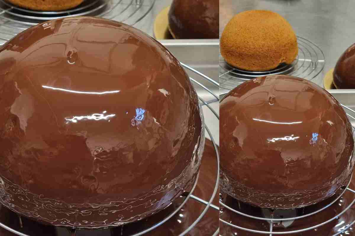 Parrozzo abruzzese coperto di cioccolato sulla gratella