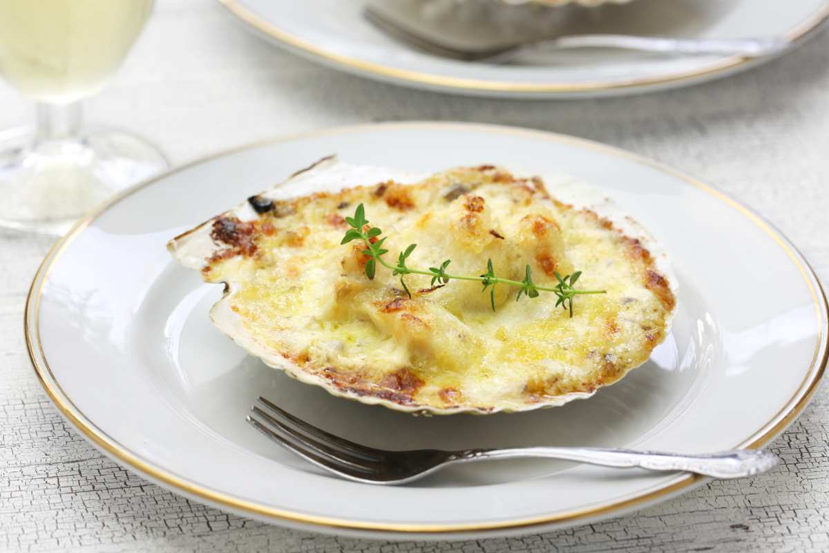 piatto con capasanta gratinata