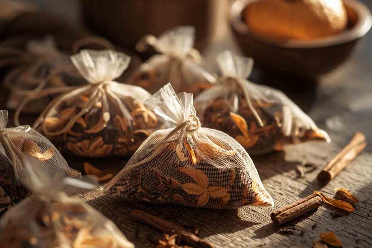 sacchetti contenenti bucce d'arancia, cannella e garofano