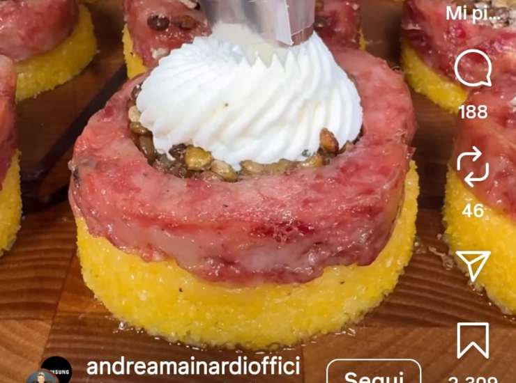 dischi di polenta con cotechino lenticchie e caprino