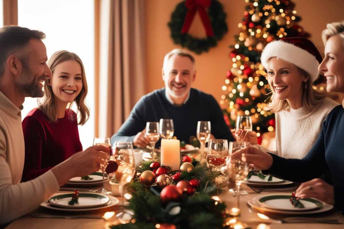 famiglia seduta a tavola per Natale