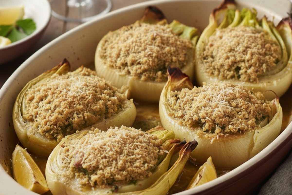 teglia con finocchi ripieni al forno