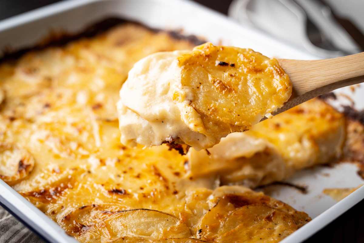 gratin di patate con panna e latte