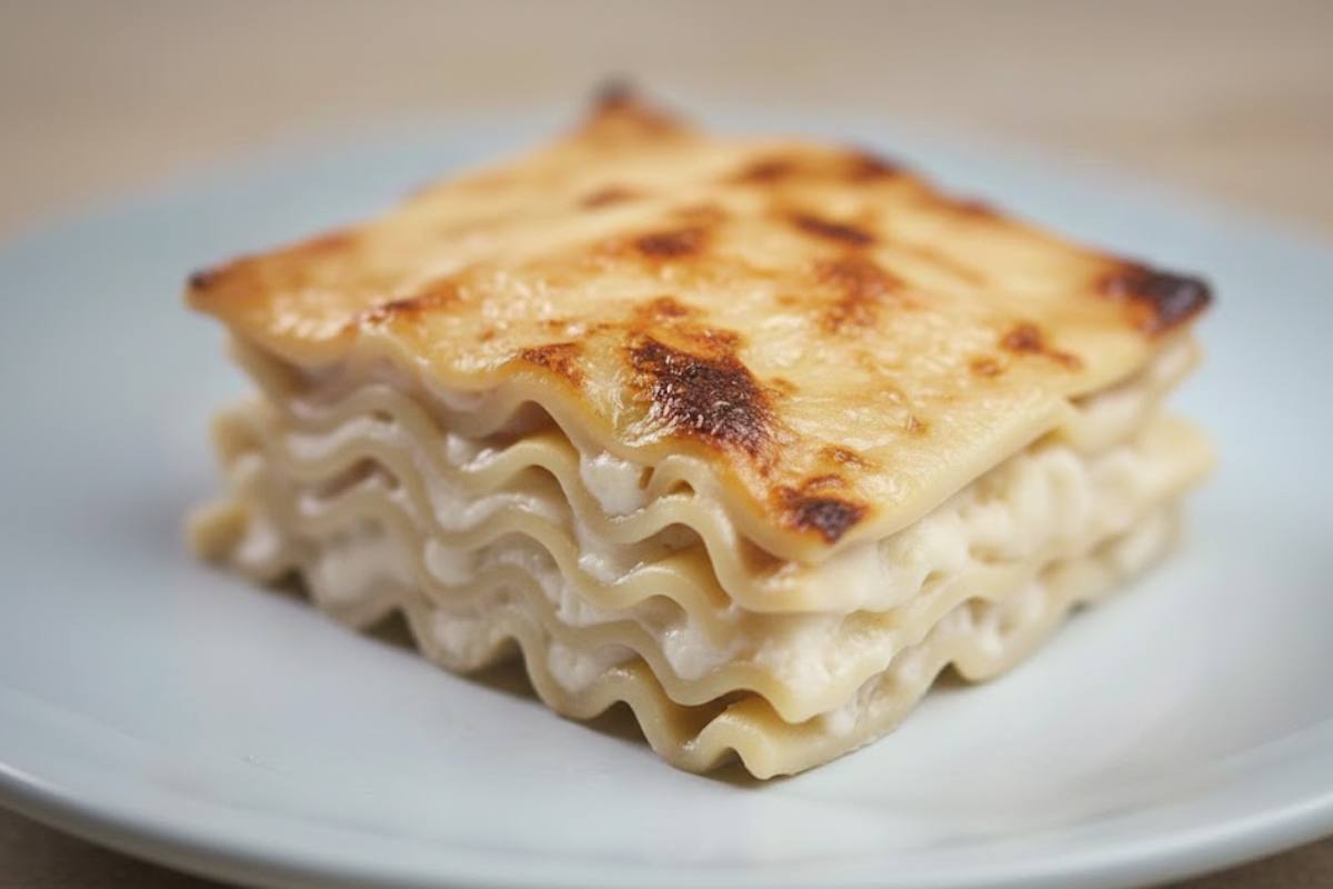 fetta di lasagna con crema di cavolfiore