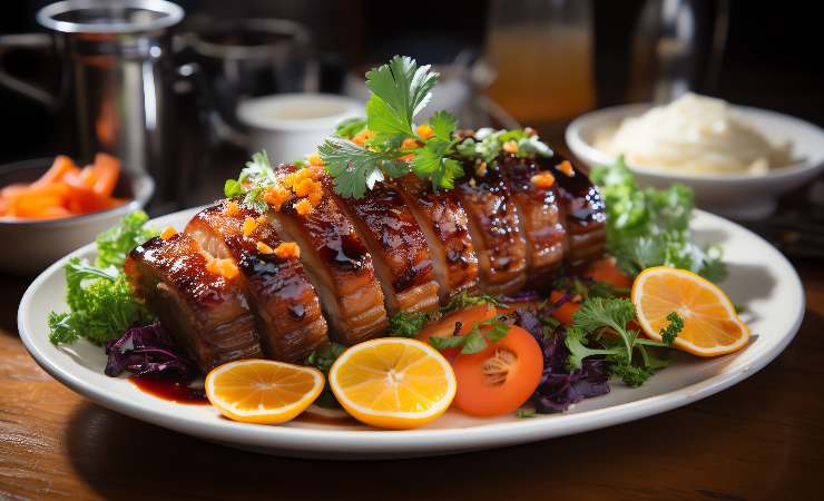 arrosto di maiale all'arancia con verdure