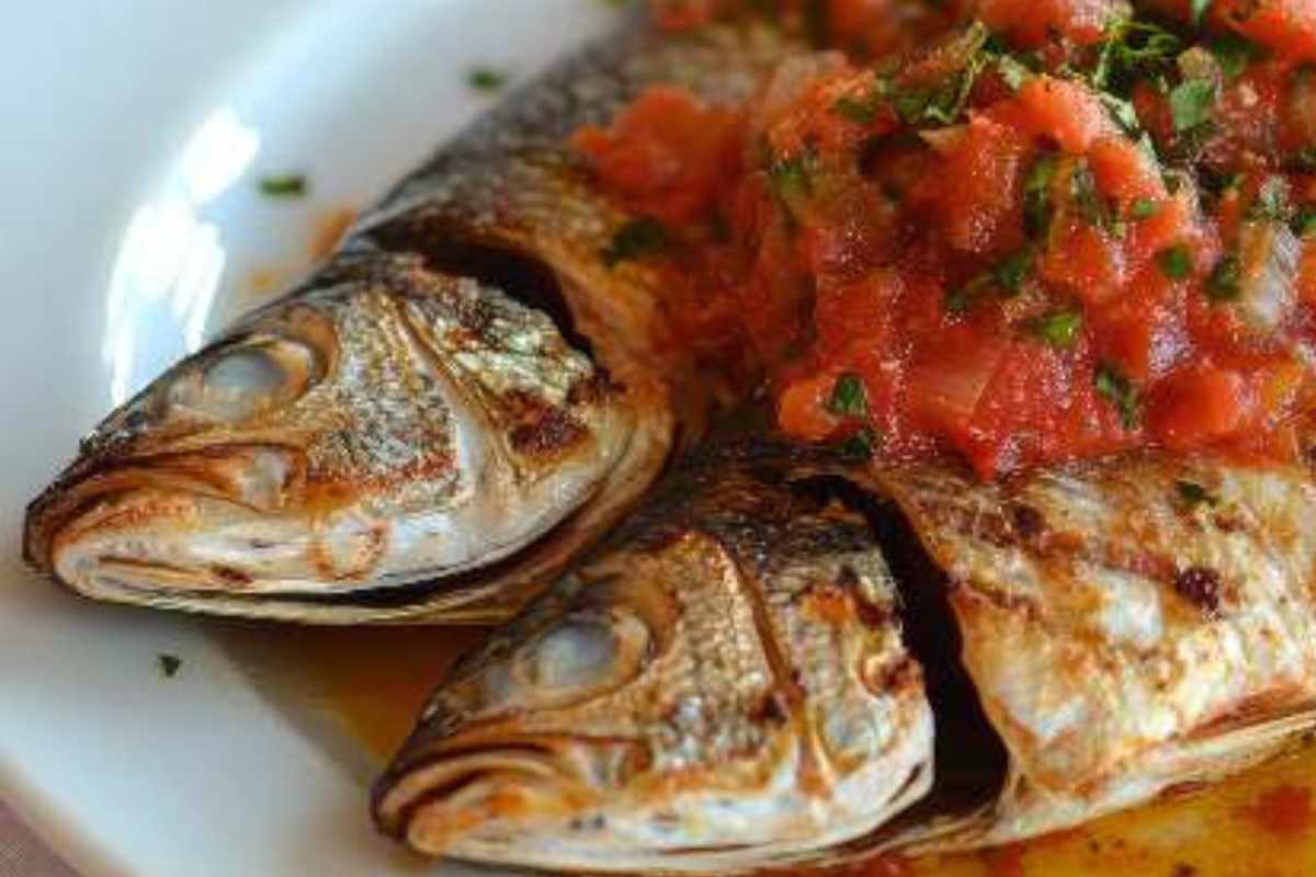 spigole con pomodorini a pezzi