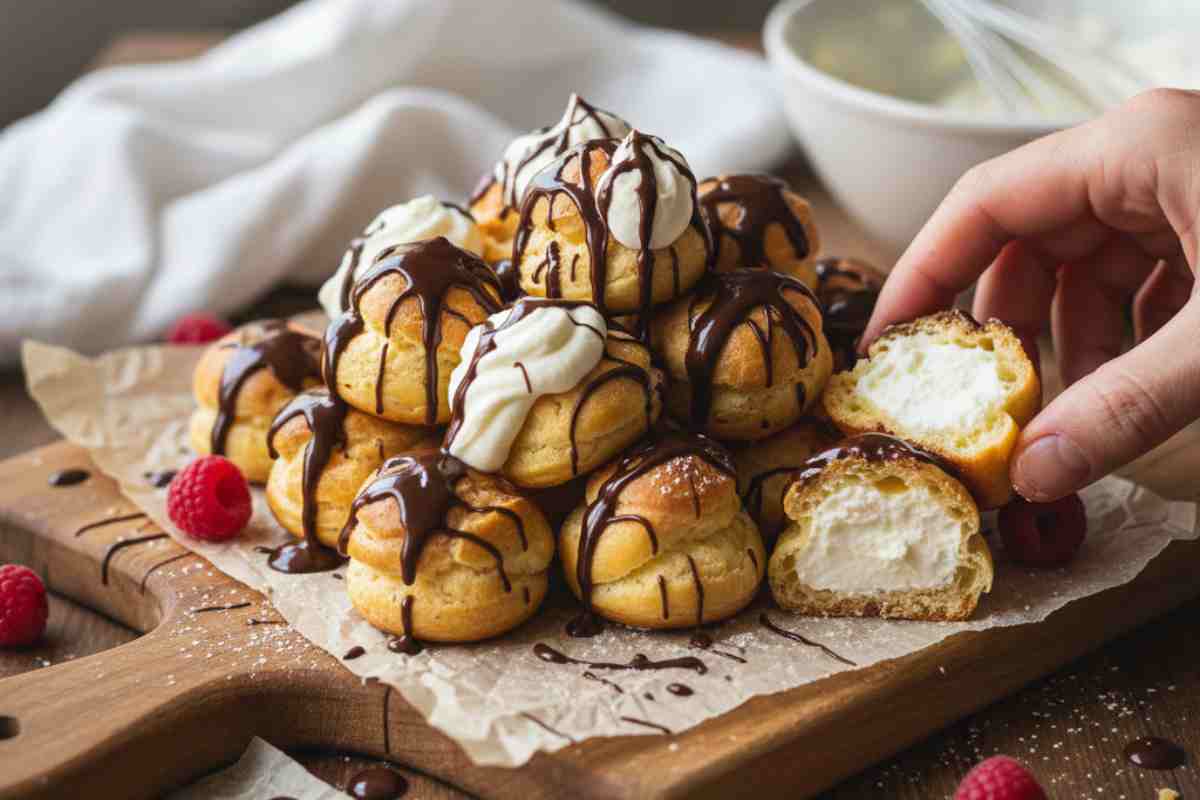 Bignè veloci su carta da cucina su tagliere