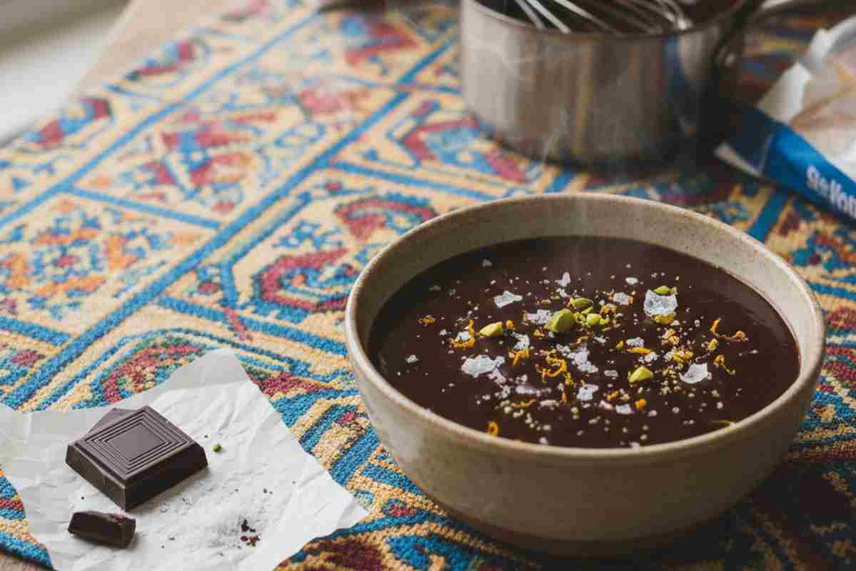 budino perfetto senza uova al cioccolato in una ciotola