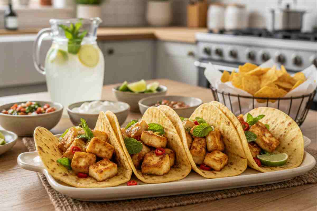 quattro tacos di halloumi e miele su un tavolo