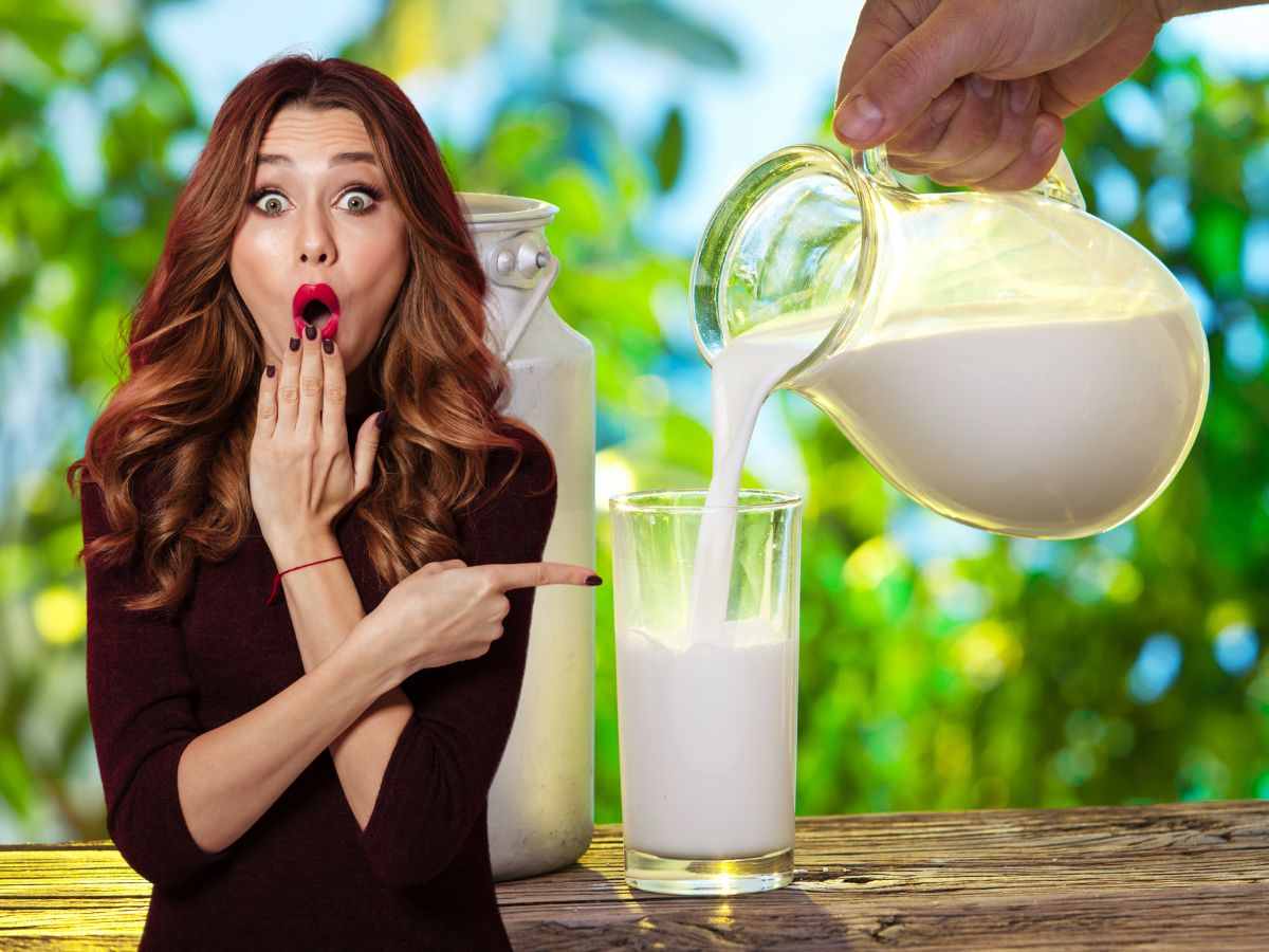 donna sorpresa e latte fresco