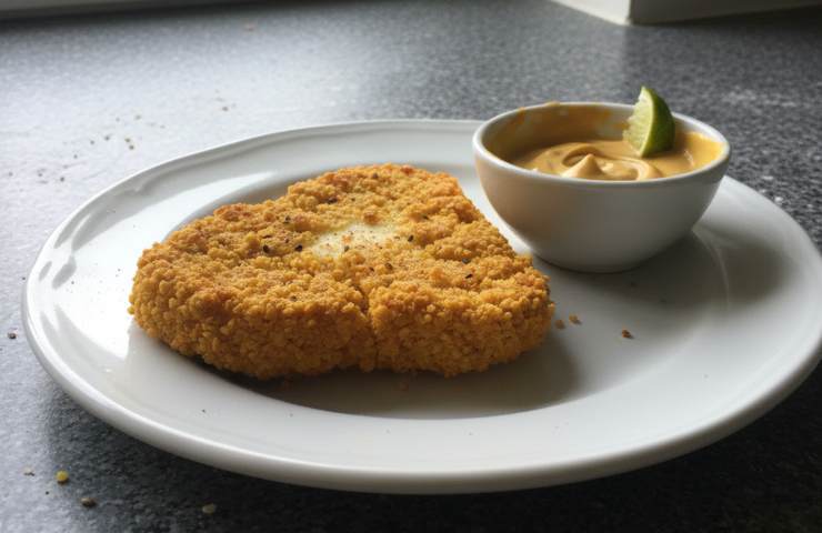Una Cotoletta di Cavolfiore con Maionese al Curry in un piatto
