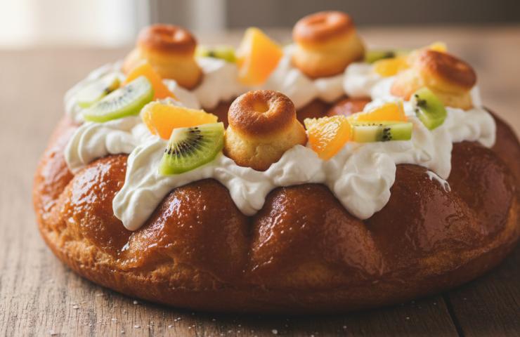 babà a corona su tavola di legno