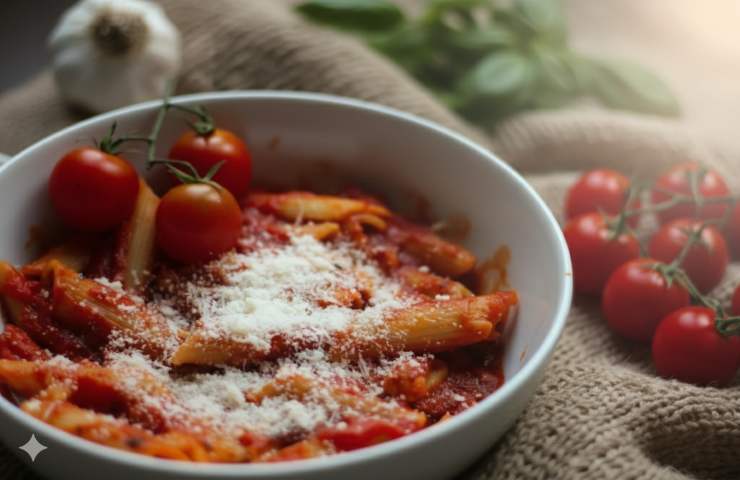 Penne all'arrabbiata in una terrina bianca