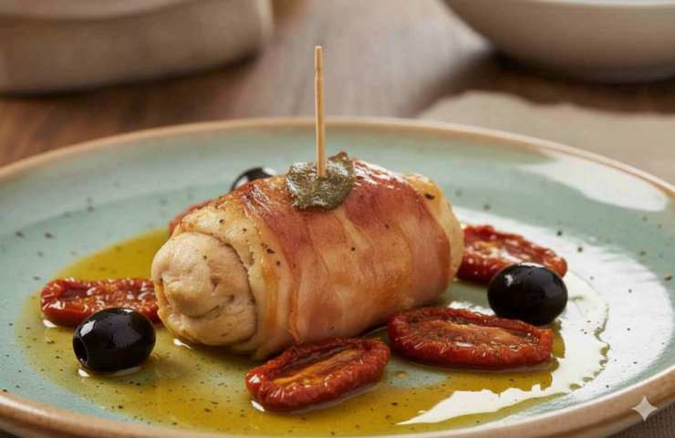 Un saltimbocca di pollo alla Mediterranea in un piatto